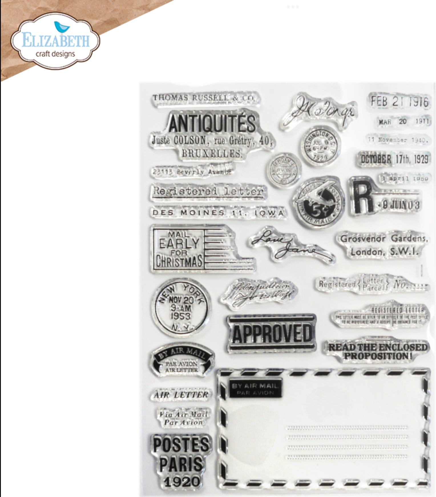Elizabeth Craft Designs Correspondence From The Past 1 Stamp Set